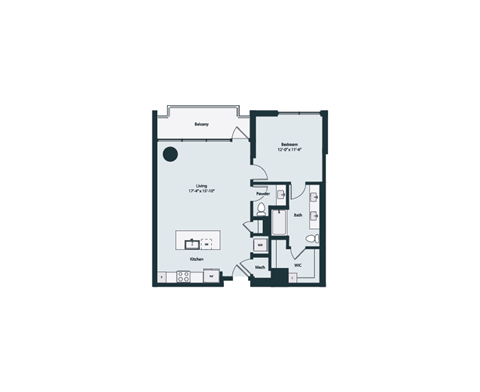 Floor plan for 1 bed, 1.5 baths, 916 sqft